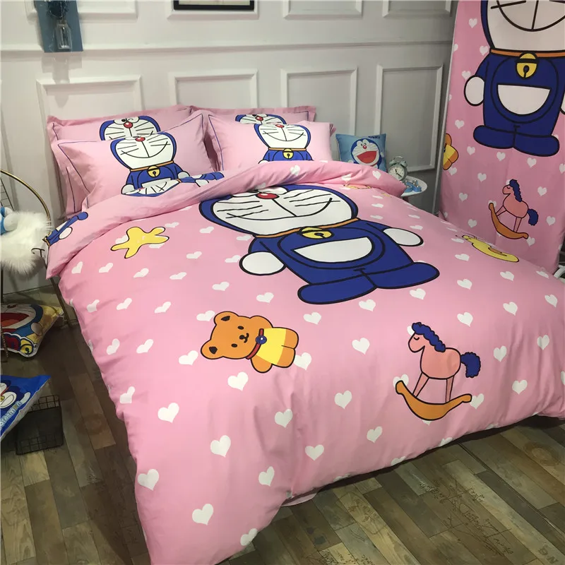 Мультяшный Кот 3d постельный набор Doraemon детская спальня чистое хлопковое стеганное одеяло Твин Королева ковровое покрытие простыня Синий