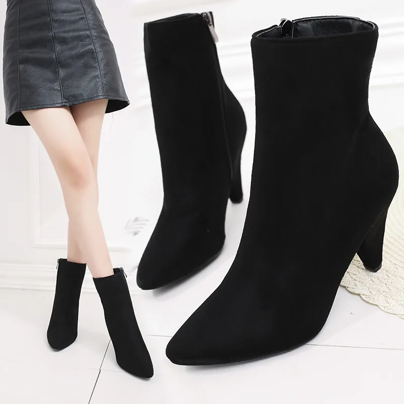 

Cross-Border Wholesale European And American-Style New Style Tube Semi-high Heeled Short Boots Women's Autumn And Winter Stretch