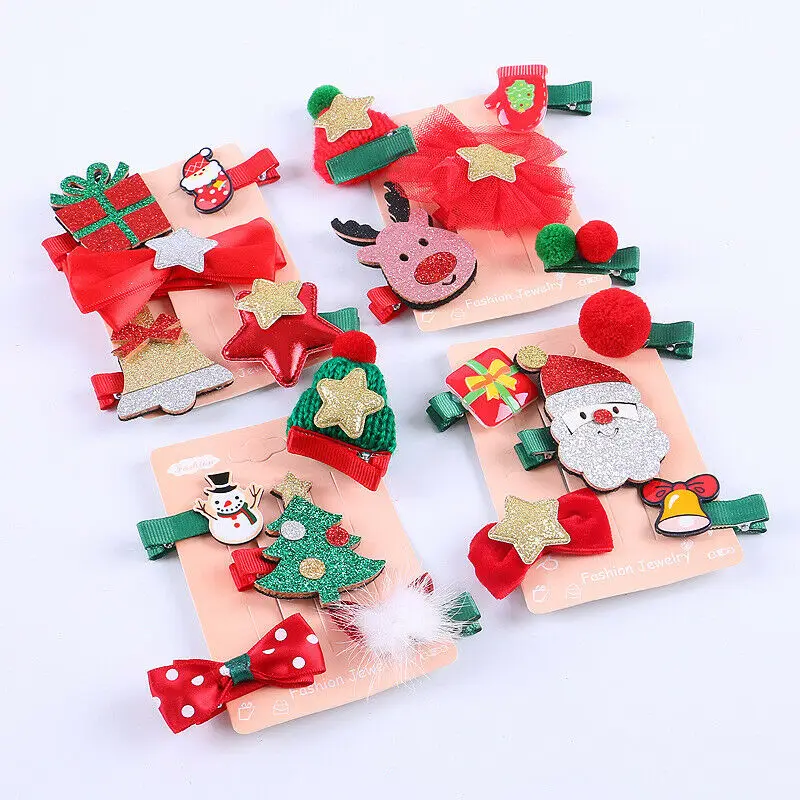 

5PCS/set Cute Christmas Set Hair Clip Candy Santa Claus Deer Tree Hairpin Baby Girl Women Xmas Decor Clip Butterfly Hair Clip