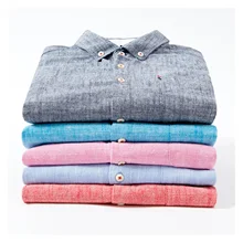 

NEW Men's Standard-fit Long-Sleeve Linen Cotton Shirts Single Patch Pocket Button Down Summer Thin Breath Solid Casual Tops