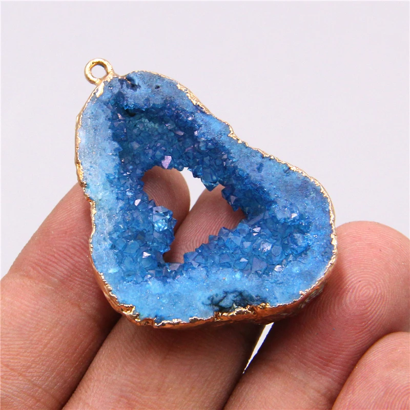 Natural Blue crystal quartz agates druzy pendant necklace for womne Jewelry making necklace Accessories Druzy gifts wholesale