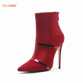 

Wedding Shoes Women Extremely High Heels 12 cm Party Shoes Pointed Toe Autumn Winter Boots Thin Heel Plus Size 34-45