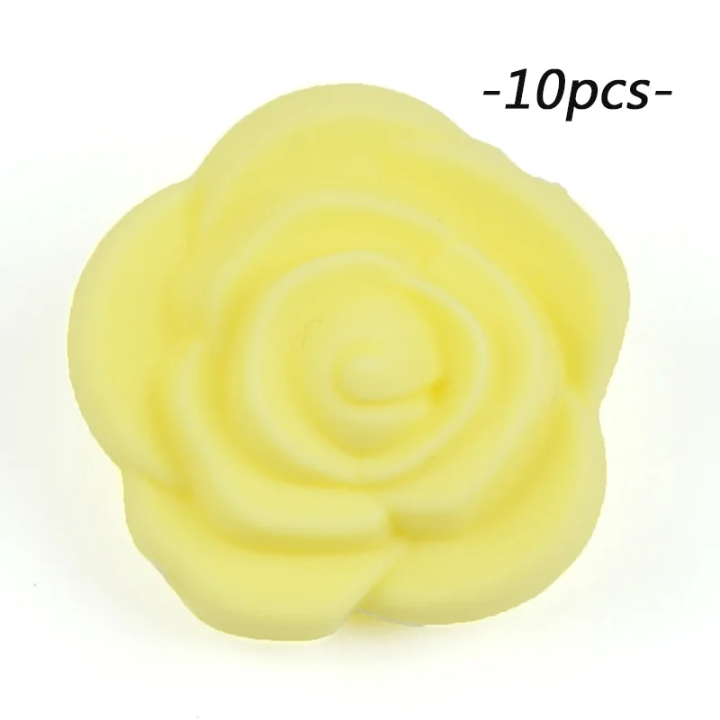cream yellow Силиконовые Бусины, 10 шт./лот, цветок розы, детский прорезыватель, двухсторонние силиконовые бусины, шарм, Прорезыватель зубов, пентант, ожерелье без БФА - Цвет: cream yellow