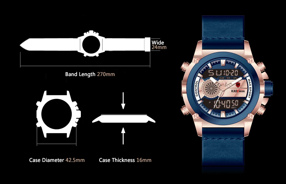 Топ бренд двойной дисплей lcd наручные часы KADEMAN мужские часы спортивные цифровые часы Роскошные военные мужские автоматические новые модные часы