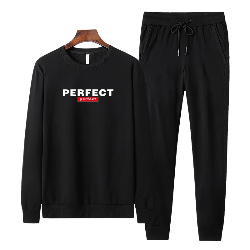 

Two-Piece Set Men Spring And Autumn Sports Clothing Men's Loose-Fit Printed Casual Sports Plus-sized Long Sleeve Trousers-