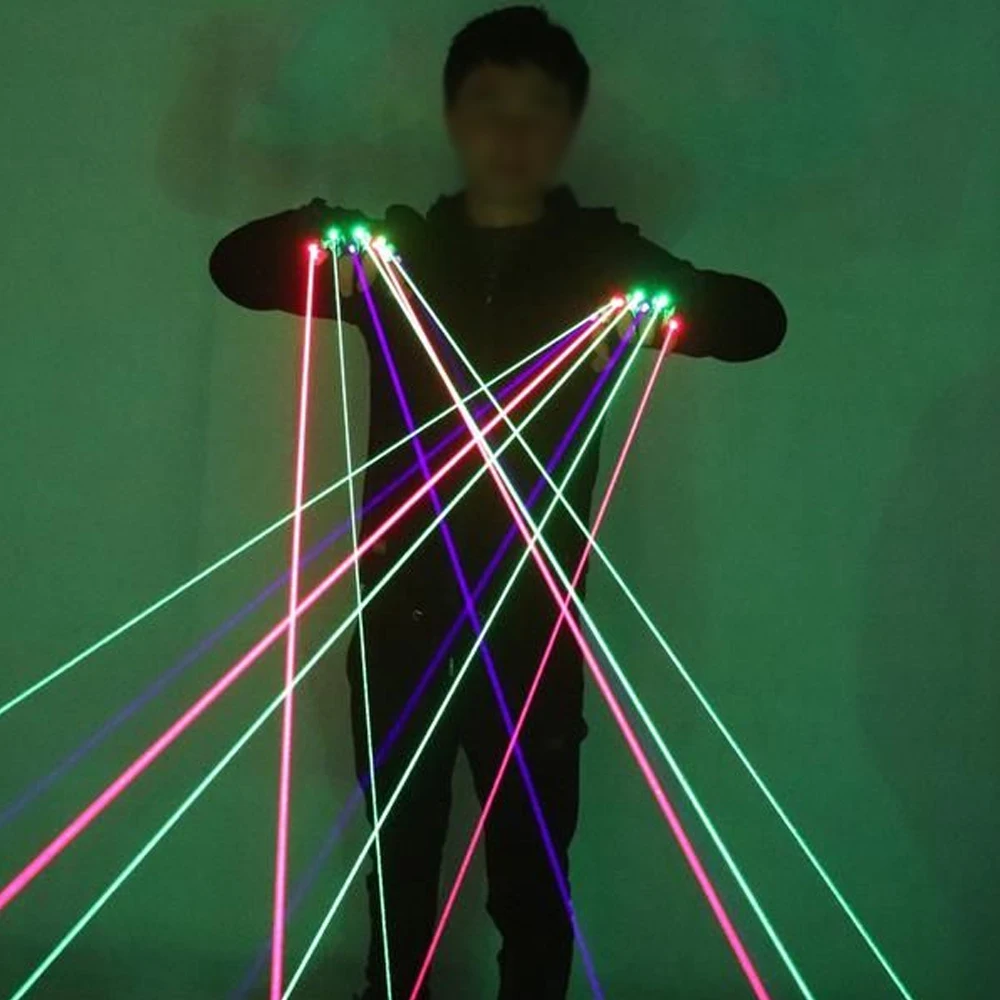 3 Green 2 Red 2 Purple 7 Lasers Gloves Dancing Stage gloves laser Palm Light For DJ Club/Party/Bars finger Light Personal props