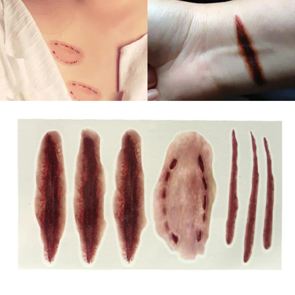 

3D Horror Funny Fake Sticker Halloween Waterproof Instant Stitched Wound Scary Scars Makeup Props Holiday Decoration Sticker