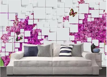 

Custom photo wallpapers 3d mural wallpapers 3D square shape simple flower mural background wall papers home decor