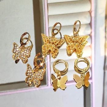 

Flatfoosie 2Pcs/Set Simple Snowflake Letter Drop Earrings for Women Gold Silver Color Crystal Butterfly Earring Sets Jewelry