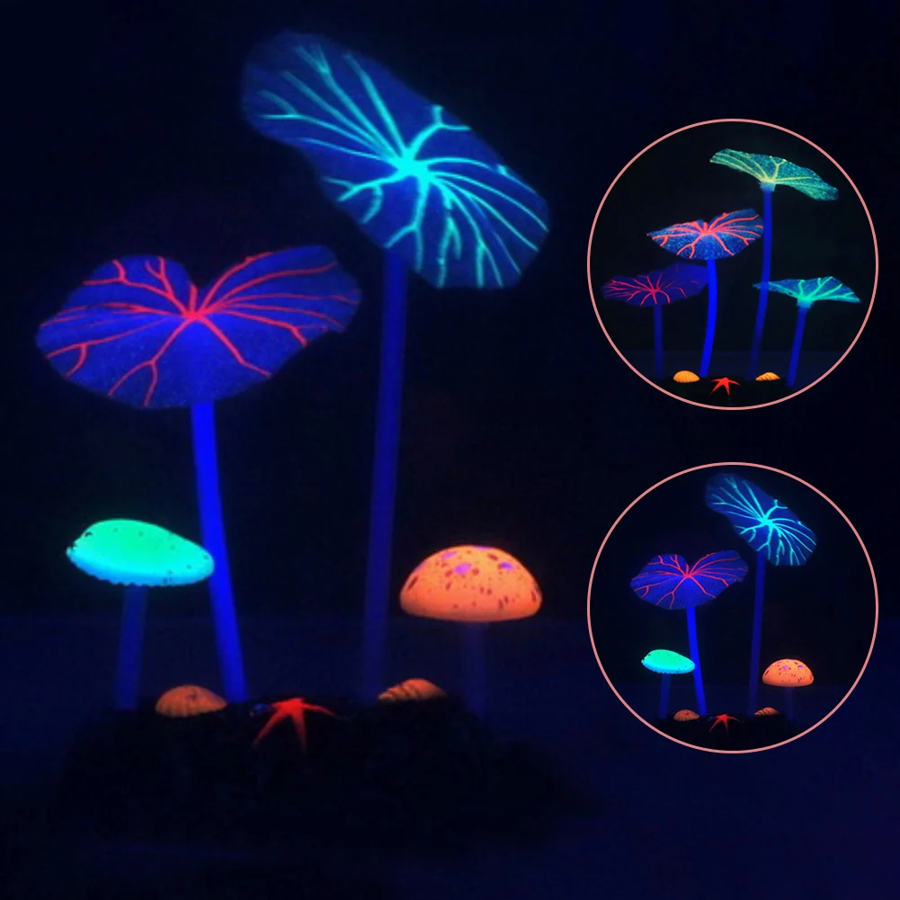Новые имитации светящиеся листья гриб коралловые аквариумные украшения светящиеся украшения