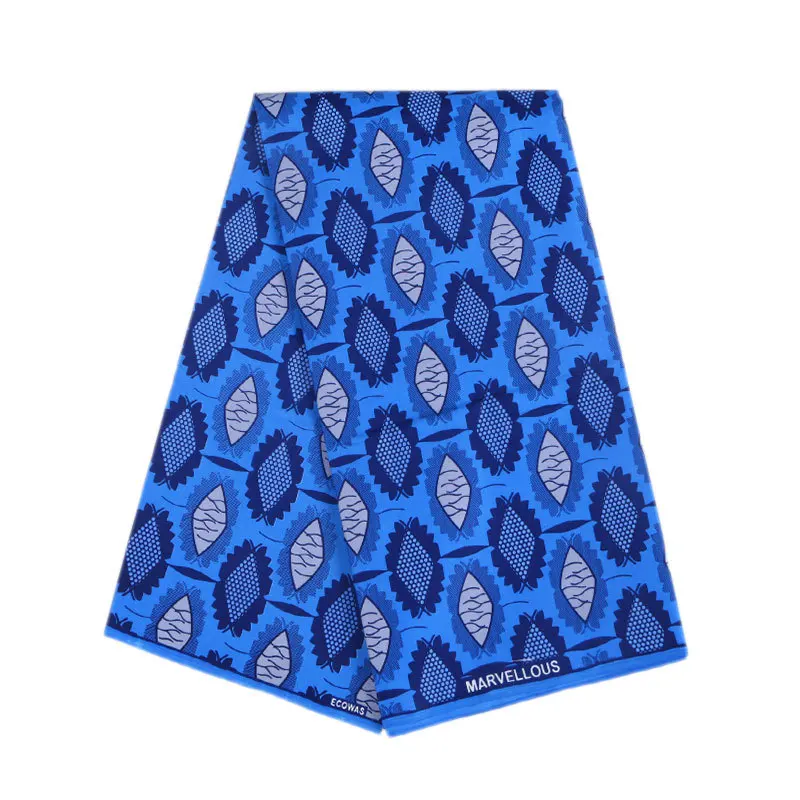 

New Wax Fabric Fashion Design African Ankara Real Veritable Guarantee Dutch Wax Blue Printed Fabric 6Yards\set