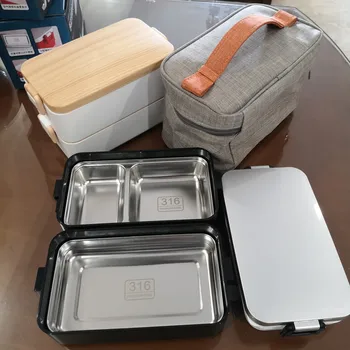 

950ml Leak Proof Bento Box 2 Tiers Stackable Stainless Steel 316 Food Container with Insulated Lunch Bag