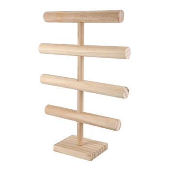 

4 Tiers T-Bar Jewelry Stand Rack Solid Wooden Jewellery Display Holder for Bracelet Watch Bangle Hair Hoop