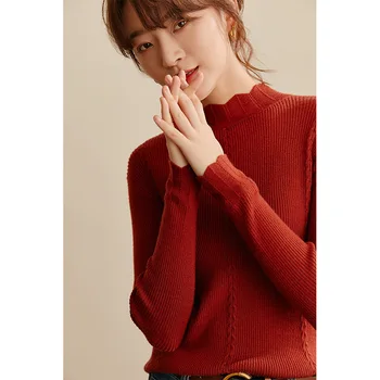 

women's turtleneck wool sweaters pullover long sleeve plus size slim Female red knitwear 2020 Autumn Winter free ship