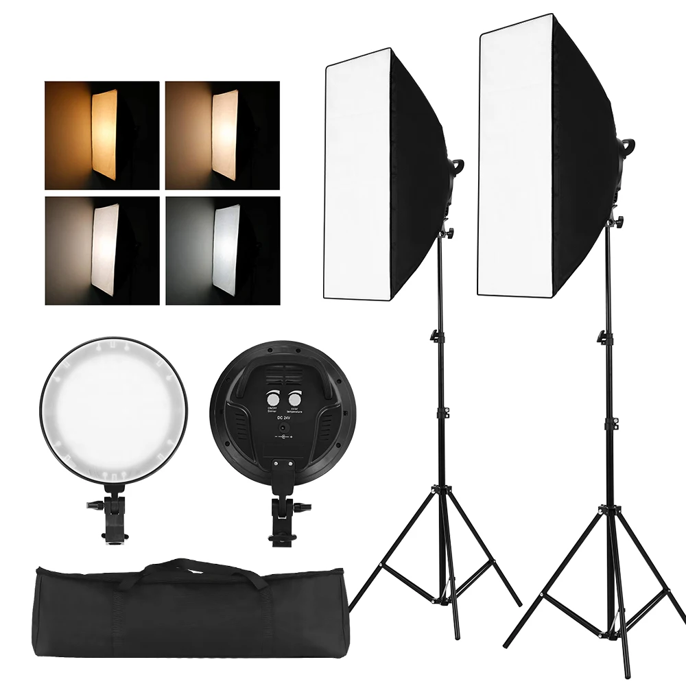 

Professinal Studio Photography Softbox LED Light Kit Including Softboxes Bi-color Temperature 3200K-6400K Dimmable LED Lights