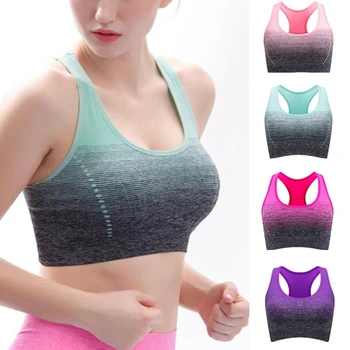 

Women Padded Fitnss Bra Breathable Quick Dry Gradient Color Female Workout Bra Clothing Underwear Bras