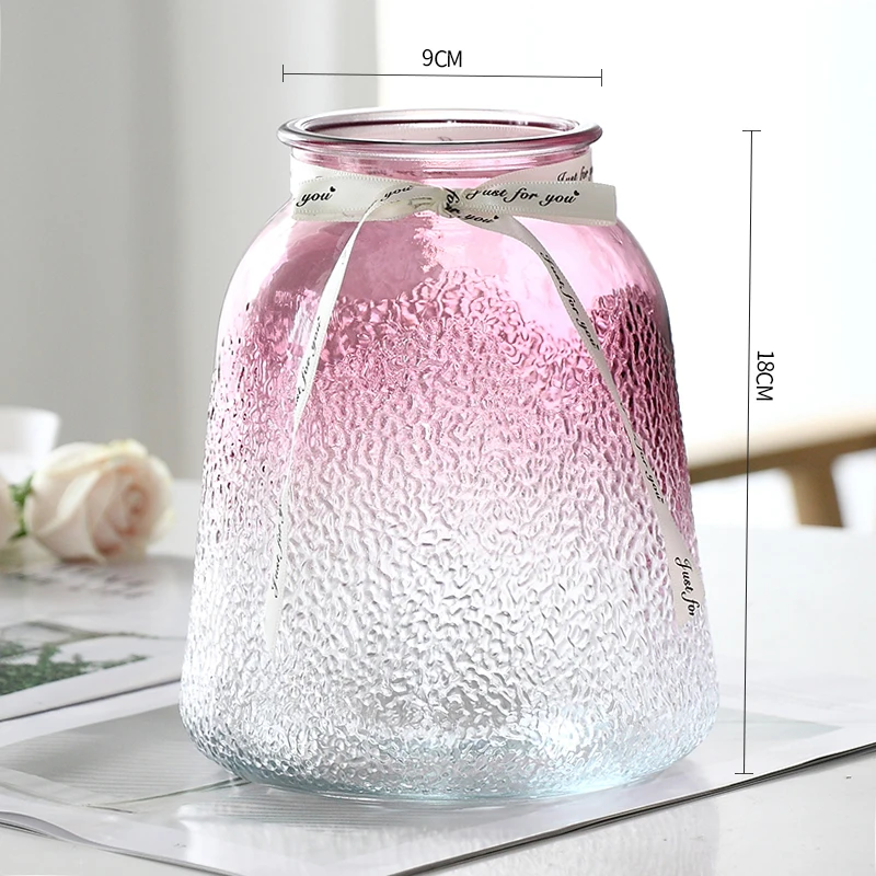 Скандинавская стеклянная ваза, простой градиент цвета, гидропонная ваза для растений, сушеные цветы, вставленные настольные украшения, украшение для дома - Цвет: Красный