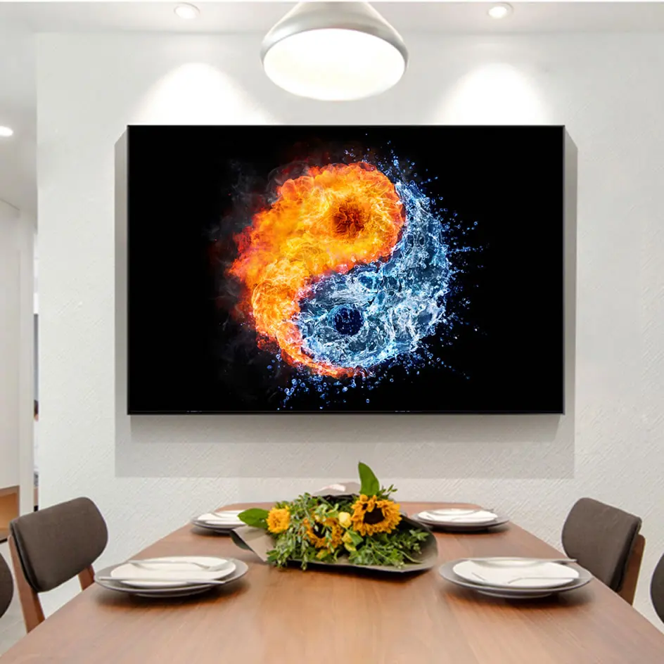 Fire And Water Canvas Paintings Print On Wall Art Prints Pop Yin Yang Decoraitve Pictures Home Decoration | Дом и сад