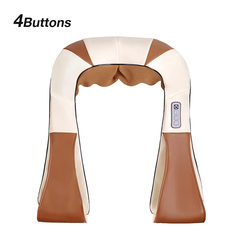 brown-white-4 keys LaGuerir домашний Автомобиль u-образный Электрический шиацу назад шеи плеча тела массажер инфракрасный Подогрев разминания автомобиля/дома Massagem - Цвет: brown-white-4 keys