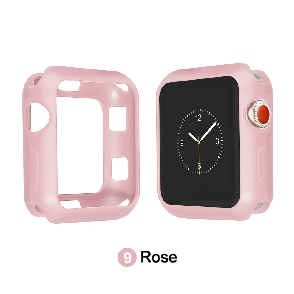 Мягкий силиконовый чехол для Apple Watch 3 2 1 42 мм 38 мм полная защитная оболочка для iWatch 4 5 40 мм 44 мм бампер для часов - Цвет ремешка: Pale pink