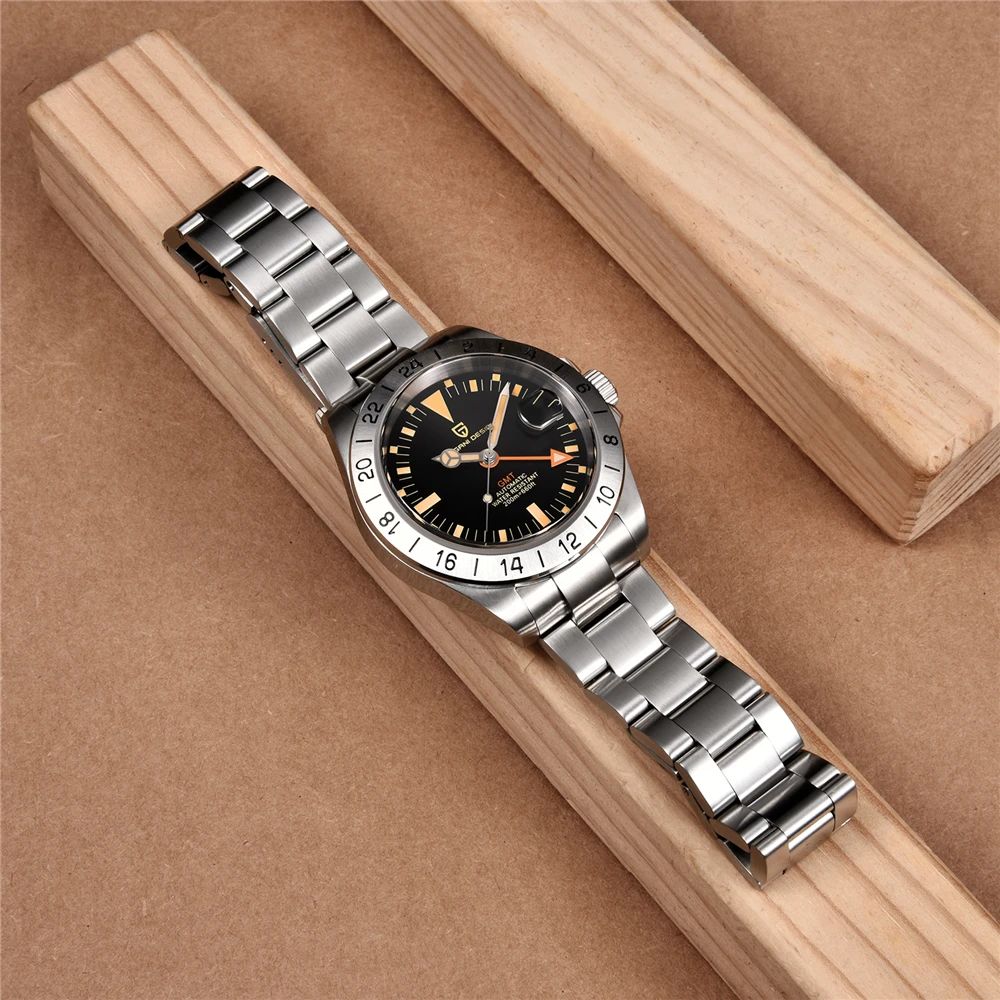 New PAGANI DESIGN Men Automatic Mechanical Watch Classic Retro GMT Watch Stainless Steel 200m Waterproof Clock Reloj Hombre
