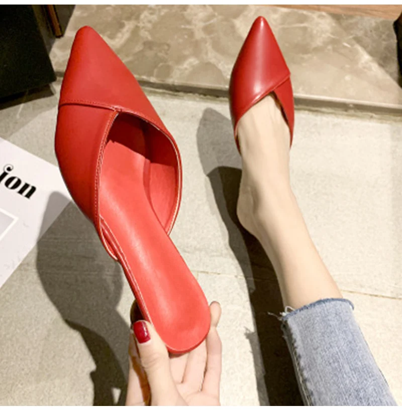 Women's Elegant Mules Woman Casual Slippers 2021 Ladies Low Heels Fashion Female Pointed Toe Shoes Women Candy Colors Footwear