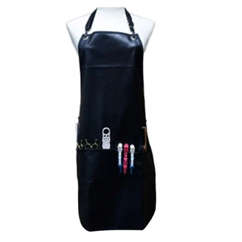 

Black Professional Barber Apron with Pockets Leather Waterproof PU Hairdressing Apron Cape Cutting Hair Cape for Barber