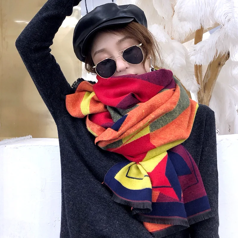luxury brand plaid cashmere women scarf winter warm shawl and wraps pashmina lady long tassel female foulard thick blanket