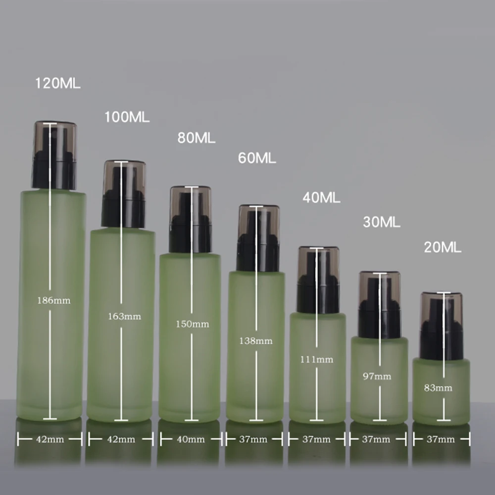 

2oz Green Frosted Round Cosmetic Bottle with Lotion/Spray Pump 60ml