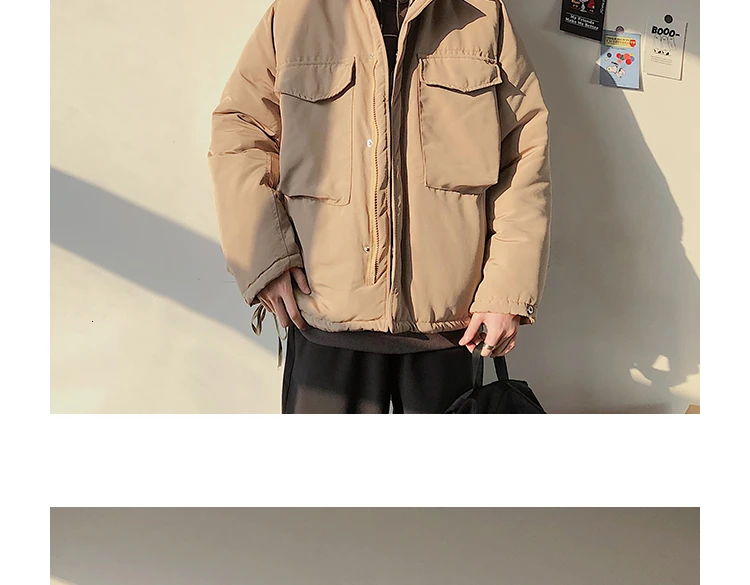 Winter New Short Jacket Men's Warm Thick Fashion Parka Men Solid Color Casual Cotton Coat Man Wild Loose Tooling Jacket Male