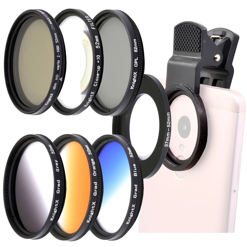 mobile phone lens kit KnightX 52MM Photography Camera  lens filter macro ND2-1000 variable Neutral Density Adjustable for any smartphone mobile phone wide lens for mobile