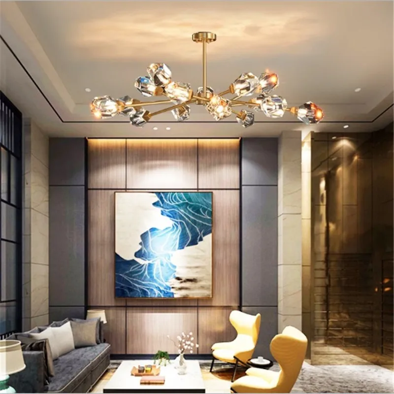 

2020 new led living room light luxury large crystal all-copper chandelier postmodern bedroom light special direct sales