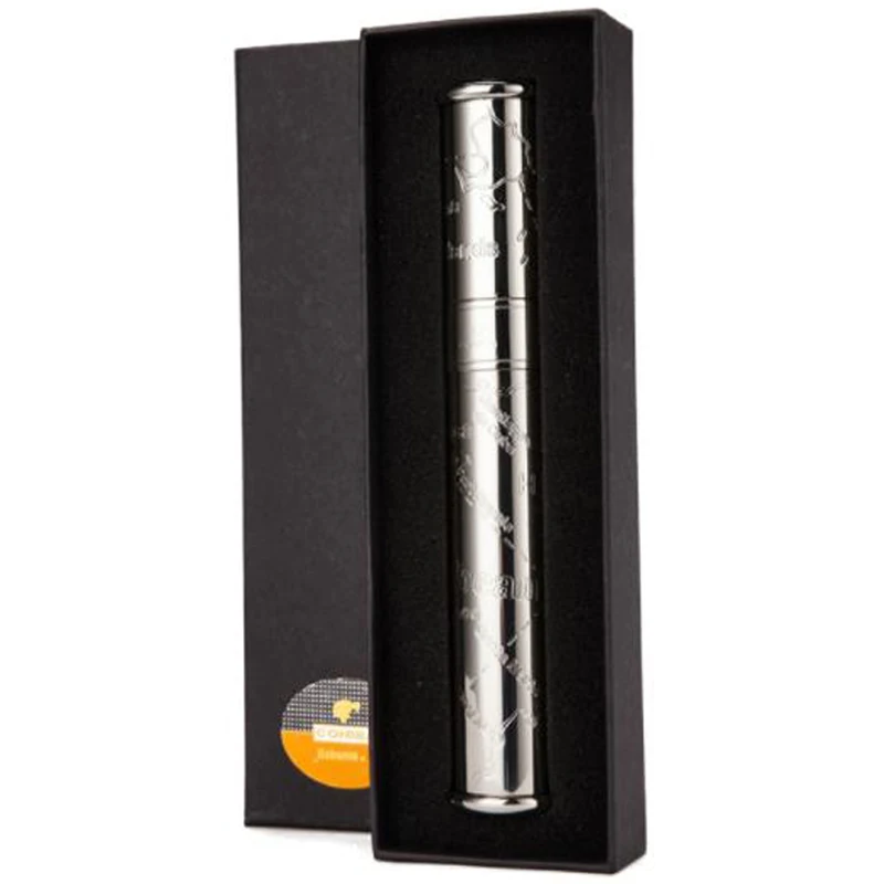 COHIBA роскошный дорожный увлажнитель для сигар из нержавеющей стали, чехол для одной сигары, винтажные Мини-трубки для сигар с подарочной коробкой - Цвет: Серый