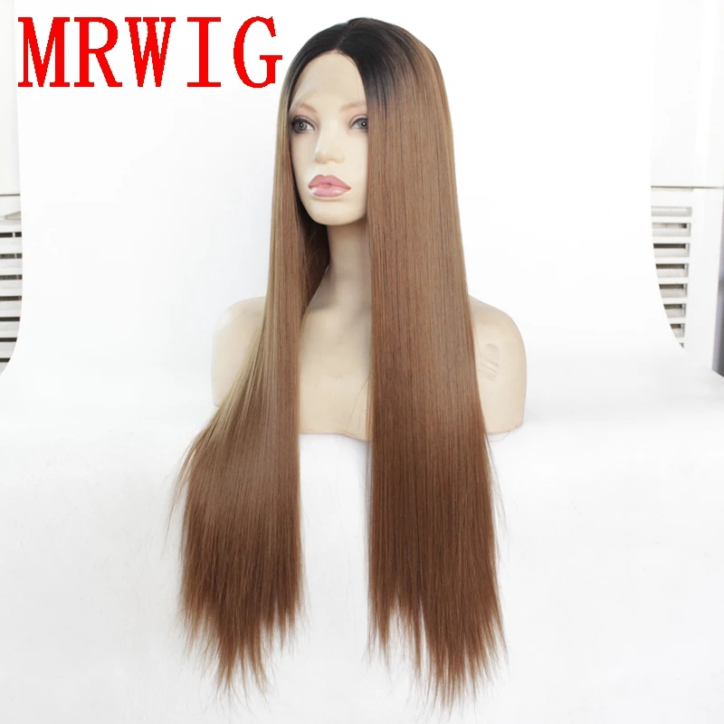 MRWIG 26in короткие темные корни черный Ombre Розовый Синтетический синтетические волосы на кружеве Glueless парик термостойкие волокно
