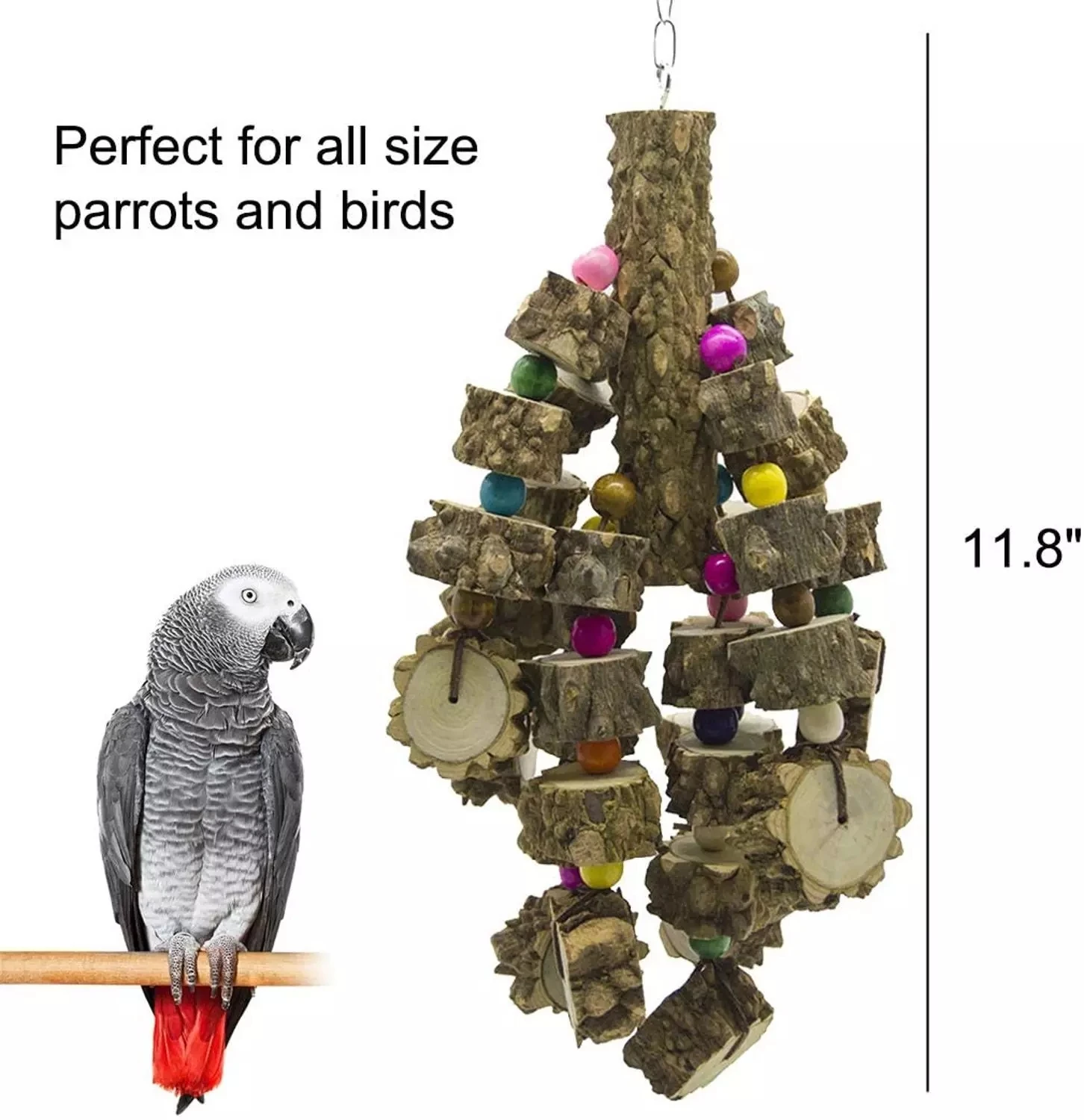 Parrot Toy Bird Toys Natural Wood Large Parrot Toy Best for African Grey Macaws Cockatoos Parrot Birds and More