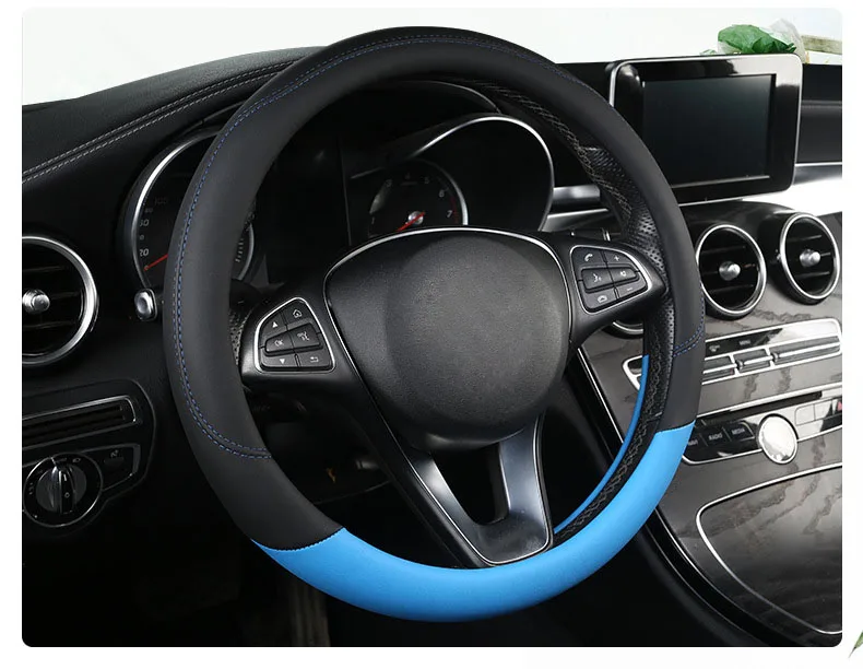 Blue Универсальный чехол рулевого колеса автомобиля из искусственной кожи 7 цветов на выбор для 37-38 см 14,"-15" Оплетка на руль - Название цвета: Blue