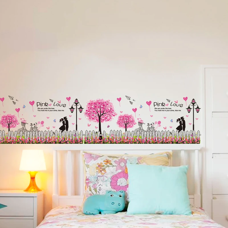 

[shijuekongjian] Trees Flowers Baseboard Sticker PVC Material Balloons Lovers Wall Decals for Living Room Bedroom Decoration