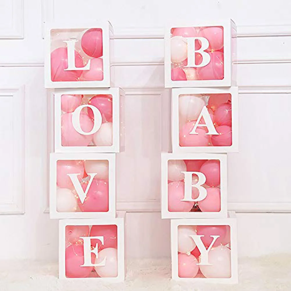 4Pcs Baby Transparent Box Storage Balloon Baby Shower Decorations 1st Birthday Party Decorations Kids Baby Shower Boy Girl Gifts