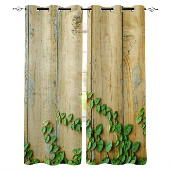 

Summer Green Plants Wood Grain Printed Window Curtains Living Room Bedroom Curtains Polyester Cloth Home Decor
