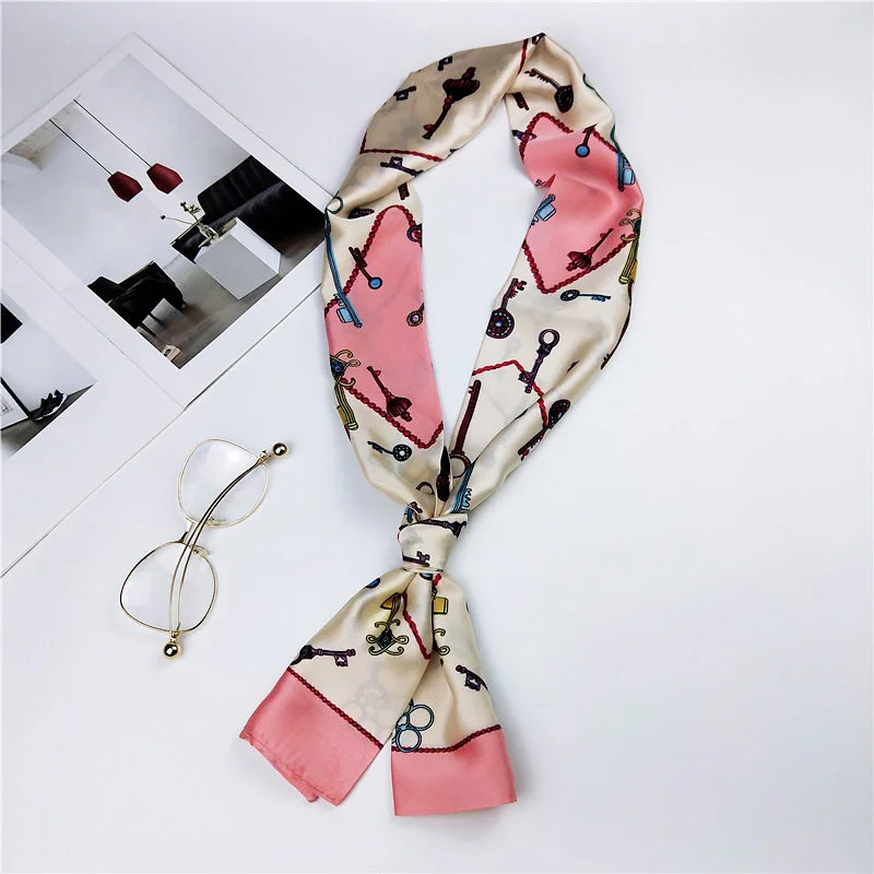 Striped Satin Silk Scarf for Women - Double-Sided Luxury Neck Neckerchief