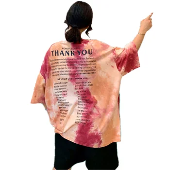 

2020 Summer Newest Hip-hop Punk High Street Tshirts Women Tie-dye Thank You Letters Printed Oversized Loose T Shirt Couple Tops