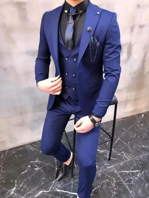 $US $63.75 Handsome One Button Groomsmen Peak Lapel Groom Tuxedos Men Suits Wedding/Prom Best Blazer ( Jacket+Pants+Vest+Tie) B313