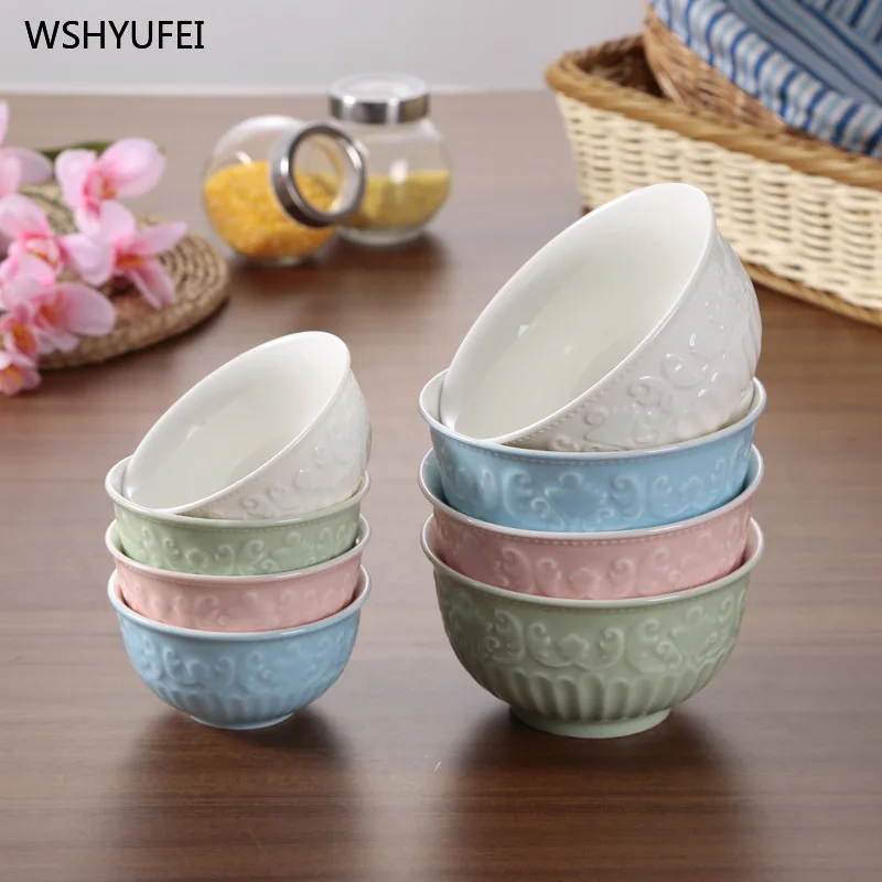 

Direct sales new color glaze ceramic bowl Baroque palace embossed snack bowl soup plate salad bowl leaf pattern storage bowl