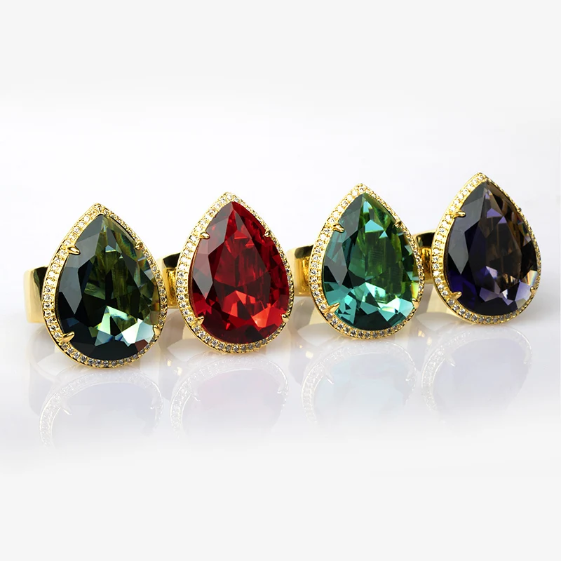 Luxury Design Silver 925 Jewelry Gemstones Ring for Women Large Water Drop Shaped Emerald Party Banquet Female Gift silver ring,silver rings,gemstone ring,emerald gemstone ring