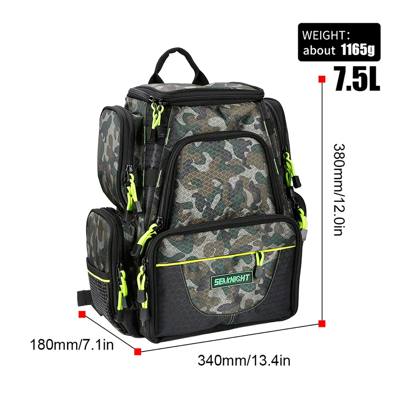 SeaKnight SK004 Large Fishing Bag 1000D Nylon 41*44*20cm MultiFunction Breathable Army Green Big Outdoor Fishing Tackle 2 Layers - Цвет: BAG ONLY