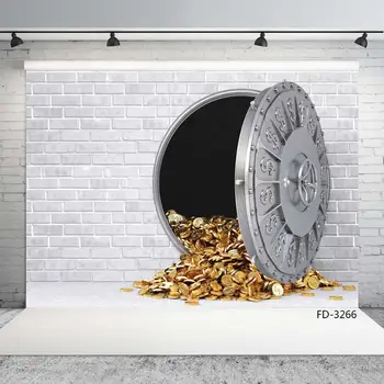 

Brick Wall Chest Safe Door Gold Coin Photocall Background Children Baby Portrait Vinyl Photography Photo Studio Props Backdrops