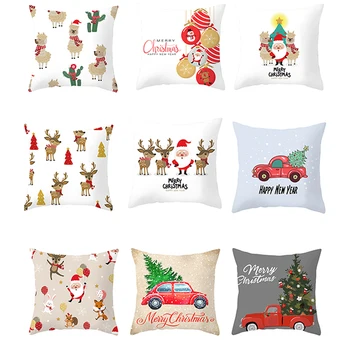 

45x45cm Santa Claus Snowman Cushion Covers Almofadas Pattern Home Decorative New Year Christmas Printed Throw Pillowcase Cojines