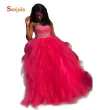 Фуксия Тюль бальные платья для сладкого 15 Платье милое блестящее бисерное Черное женское платье для выпускного бала длинная юбка с оборками D1179