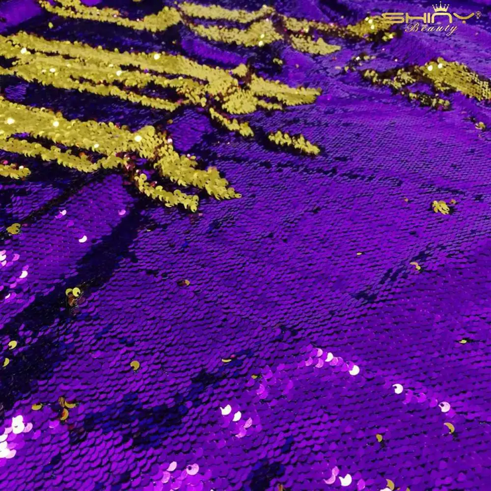 Purple to Gold 4 ярдов материал с пайетками зеленый 5 мм Серебряный Русалка из ткани с двусторонними блестками вечерние украшения блестящая ткань для Clothing-M191010 - Цвет: Purple to Gold