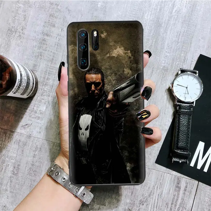 Marvel Punisher Black Phone Case For Huawei Mate 30 20 10 P30 P20 P10 Pro Lite P Smart Z Luxury Cover Coque Shell